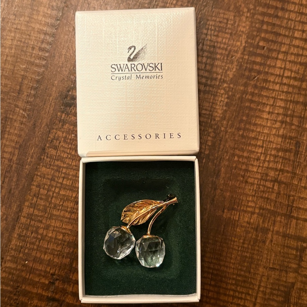 Swarovski Gold Leaf and Crystal Cherry Brooch - like new, never worn!